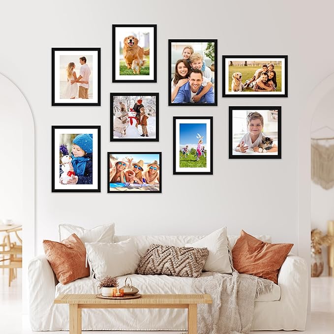FIXSMITH 8.5x14 Picture Frame Set of 2, Photo Frame with HD Plexiglass, Display Pictures 7x10 with Mat or 8.5x14 Without Mat, Black Picture Frames Collage Wall Decor, Gallary Wall Frame