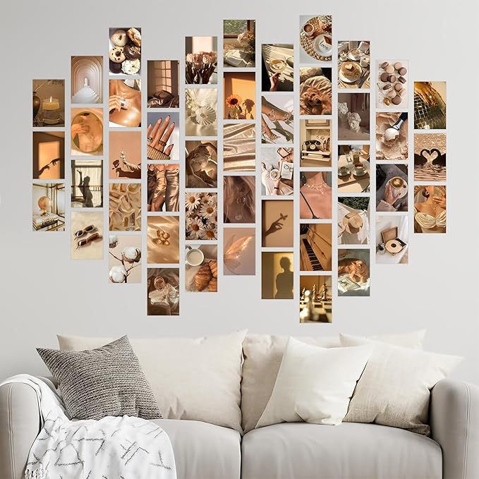 Y2K BOO Brown Sunshine Wall Collage Kit - 50pcs Aesthetic Posters for Room Decor, Warm and Cozy Wall Art, Perfect for Teen Girls' Bedrooms, Trendy Brown Aesthetic