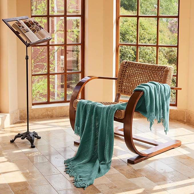 lifein Throw Blanket for Couch, Soft Boho Decor Bed Throw,Cozy Blue Chenille Knitted Small Farmhouse Lightweight Throw for Spring(Aqua,50 * 60")