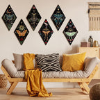 Sintuff 6 Pieces Halloween Gothic Wall Decor Boho Sun Moon Phases Wall Art Gothic Minimalist Stars Sun Hanging Wooden Home Decor Farmhouse Pediments for Gallery Living Bedroom Room(Butterfly)