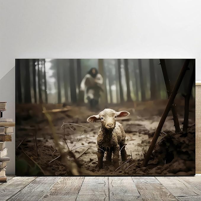 Framed Jesus Christ Wall Art Canvas Jesus and Lamb of God Christian Painting Prints Biblical Wall Decor Religious Room Decor for Church Prayer Room Christian Schools Hospitals 24'' x 36''