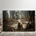 Framed Jesus Christ Wall Art Canvas Jesus and Lamb of God Christian Painting Prints Biblical Wall Decor Religious Room Decor for Church Prayer Room Christian Schools Hospitals 24'' x 36''