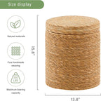 Wimarsbon Round Pouf Ottomans, Handwoven Natural Water Hyacinth Seagrass Pouffe,Outdoor Rattan Stool Accent Seat, Bohemian Coastal Home Decor (Storage - 14inch Natural Cattail)