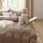 Bedsure Deep Khaki Oversized King Duvet Cover - 3 Pieces Prewashed Cotton-Like Extra Soft Bedding Set, Includes 1 Duvet Cover 120x98 Inches with Zipper Closure & 2 Pillow Shams, Comforter Not Included