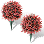 Lewondr Artificial Boxwood Topiary Ball Trees, 22.83'' Fake Plants Outdoor with Ground Spike, Set of 2 UV and Fade Resistant Faux Greenery Shrubs for Outdoor Indoor Front Porch Garden, Red