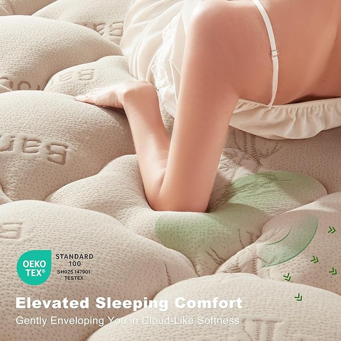 BEDLORE California King Mattress Topper Viscose Derived from Bamboo, Thick Pillow Top Mattress Pad with Stretchable Pockets for 6"-18" Mattress, Soft Mattress Topper for Back Pain Relief(Beige)