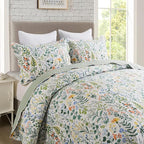 Travan 3-Piece Quilt Set Quilted Bedspread Lightweight Coverlet Set Garden Style Floral Printed Oversized Quilted Bedding Set with Shams for All Season, Exquisite, King Size
