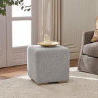 KINWELL 18.5" Wide Modern Square Boucle Upholstered Ottoman with Solid Wood Legs, Cube Ottoman Multi-Functional Sofa Footrest, Extra Seating for Living Room, Bedroom, Fully Assembled (Black and White)