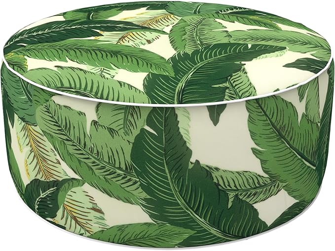 LVTXIII Outdoor/Indoor Round Inflatable Ottoman, All Weather Patio Footstool, Portable Footrest Seat for Patio Garden, Camping or Home, 21"x21"x9", Swaying Palms Green