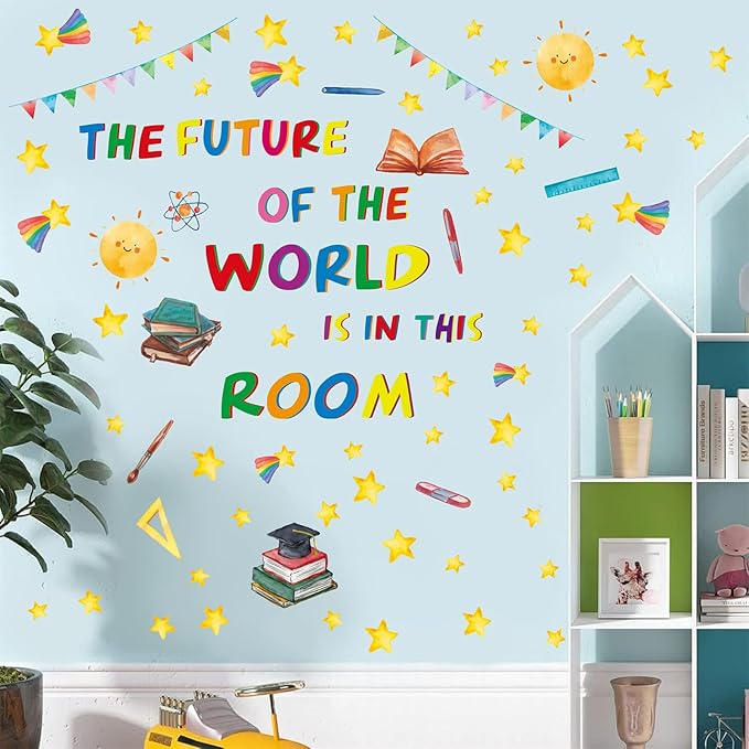 Colorful Inspirational Quote Wall Decals,The Future of The World is in This Room Stickers,Positive Classroom Wall Decals,Motivational Window Sticker for Classroom School Room Playroom Nursery