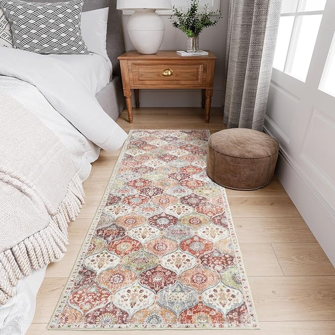 Lahome Moroccan Trellis Hallway Runner Rug, 2x6 Kitchen Runner Rugs Non Skid Washable, Vintage Laundry Room Rug Ultra-Thin Long Carpet for Bathroom Bedroom Entryway, Orange/Terracotta