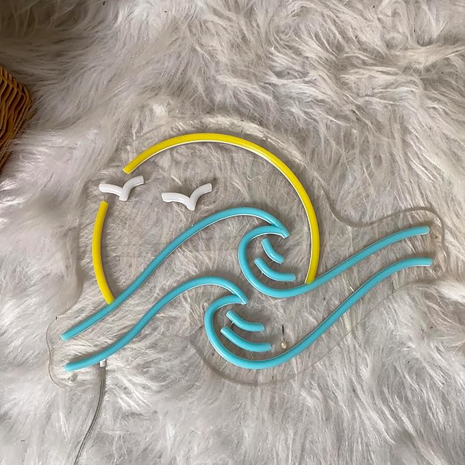 Sunrise Sunset Neon Sign Sun & Sea Neon Signs Sea Wave LED Neon Light Sign for Wall Decor Ocean Surf Sign f