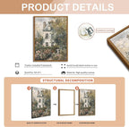 Floating Framed Canvas Vintage Wall Art, Neutral English Cottage Rose Garden Oil Paintings Print, Spring Pictures Wall Decor for Living Room Hallway Bedroom Office Rustic Decor 16x24 inch