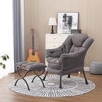 Lazy Chair and Ottoman, Large Accent Lounge Chair with Armrests and a Side Pocket, Modern Leisure Upholstered Sofa Reading Armchair with Footrest for Bedroom, Living Room, Dorm Rooms, Office