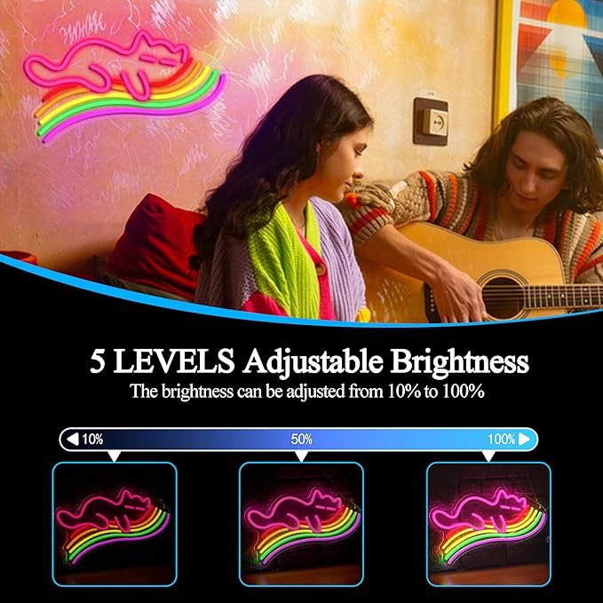 Rainbow Cat Neon Sign with USB Powered,Dimmable Led Colorful Sign Cat Neon Light for Kids Gifts Bedroom Bar Decoration(16.54 * 11.02In)