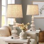 Table Lamps for Bedrooms Set of 2 Farmhouse Bedside Lamps for Nightstand with USB Charging Ports Traditional Side Table Lamps for Living Room Wooden Finish, Pull Chain, Bulbs Not Included