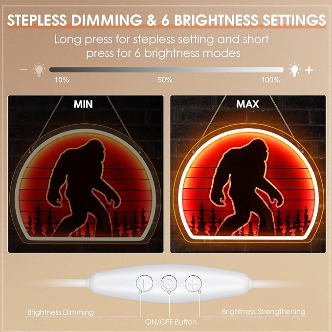 Bigfoot Neon Sign, Bright Dimmable USB Powered Sasquatch Neon Lights Sign and Unique UV Printed Funny Big Foot Sasquatch Gifts for Men Women Adults Kids Bigfoot Lovers Wall Art Decors