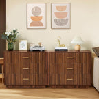 Fluted Dresser for Bedroom with 3 Drawers,31.5"Wide Modern Chest of Drawers with Metal Handle,Large Storage Dresser, Wood Closet Clothes Storage Organizer for Nursery Living Room Hallway,Walnut 2 Sets