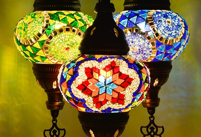 Mozaist Turkish Mosaic Lamp with Bulb – Anatolian Star 3 Globe Table Light