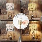 Scenekoy Rustic Farmhouse Antlers Table Lamp Set of 2 with Nightlight Dual USB Ports Linen Fabric Round Shade Bedside Lamp Decor for Living Room Bedroom Office House