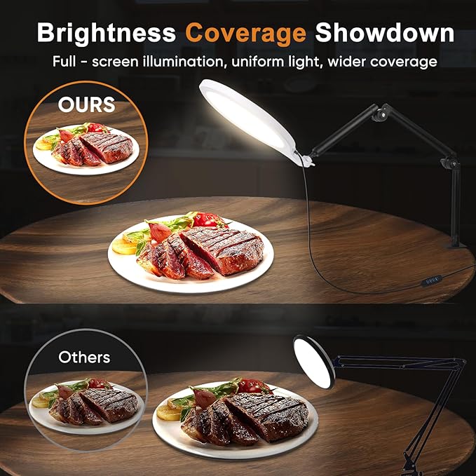 Desk Ring Light with Stand, 10" LED Desk Ring Light with Clamp, 360°Rotate & Flexible Height Full-Screen Overhead Ringlight for Video Recording, TikTok, YouTube, Live Streaming, Content Creation