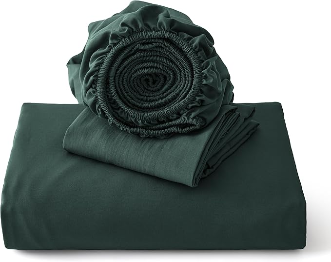 Bedsure Duvet Cover Full Size with Fitted Sheet - 4 Pieces Prewashed Cotton-Like Extra Soft Bedding Set, Includes 1 Duvet Cover 80x90 Inches, 2 Pillow Shams, 1 Fitted Sheet, Forest Green