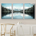 SIGNWIN Framed Canvas Print Wall Art Set Blue Pine Tree Forest Lake Reflection Nature Wilderness Photography Realism Decorative Scenic Rustic Chic for Living Room, Bedroom, Office - 24"x36"x3 White