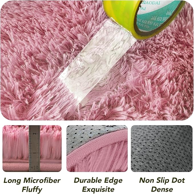 Blush Round 4x4ft Fluffy Rug: Ultra Soft Furry Girls Bedroom Carpet- Circle Plush Shag Nursery Rug for Girls Room & Kids Room- Blush Plush Area Rugs for Bedroom, Living Room, Home Decor