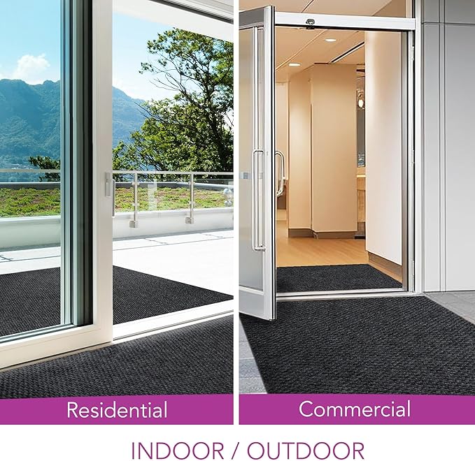 iCustomRug Mudroom Mat – 4x8ft Black, Indoor/Outdoor, Non-Slip Rubber Backing, Low-Profile All-Weather Carpet, Non-Shedding & Easy Care, Entryway Mat Ideal for High Traffic Areas