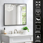 Black Bathroom Mirror for Wall, 30x30 Inch Rectangle Mirrors with Metal Frame, Modern Vanity Wall Square Mirror for Bathroom Living Room, Entryway Hangs Horizontal or Vertical