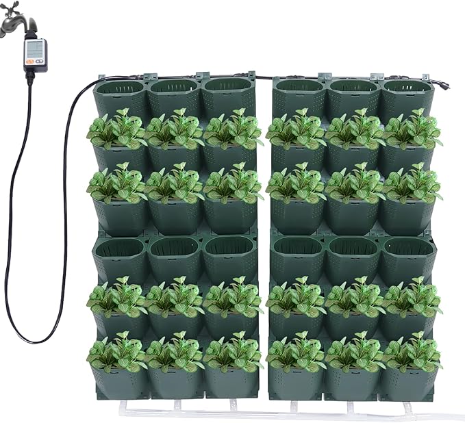 Vertical Wall Planter, Self-Watering Vertical Garden Planter Set with 36 Pots, Stackable Planters Grow Pots with Electronic Timer for Growing Veggies, Fruits, Herbs, Flowers.