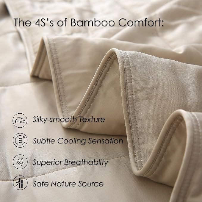 EP Mode Lightweight Quilt Blanket for Summer, Viscose from Bamboo Fabric & Filling, Natural, Breathable & Machine Washable- Sandshell, Queen