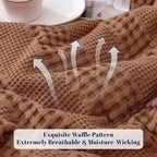 PHF Cooling Waffle Blanket Twin Size, Lightweight 60% Rayon Derived from Bamboo & 40% Cotton Breathable Blanket for Hot Sleepers, Soft and Luxury for Bed Couch and Sofa, 66"x90", Burnt Umber