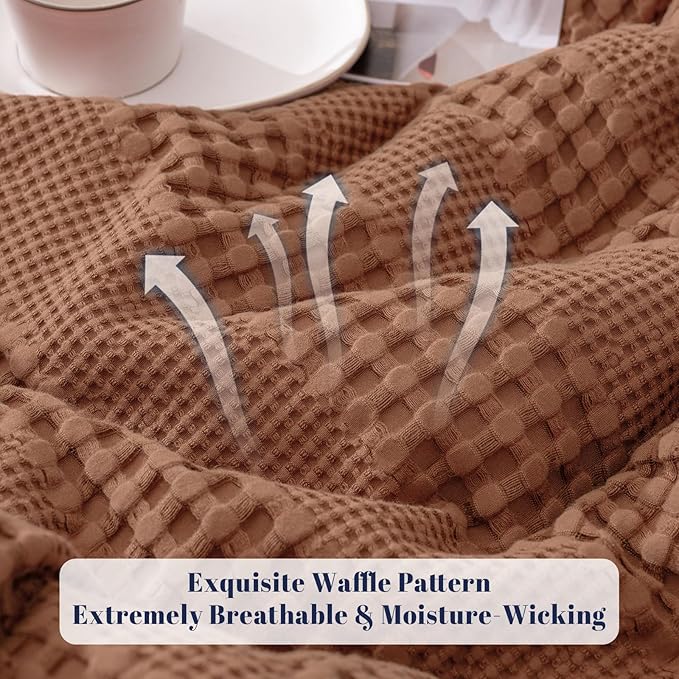 PHF Cooling Waffle Blanket Twin Size, Lightweight 60% Rayon Derived from Bamboo & 40% Cotton Breathable Blanket for Hot Sleepers, Soft and Luxury for Bed Couch and Sofa, 66"x90", Burnt Umber