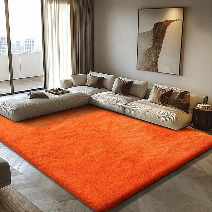 Shag Area Rug for Bedroom 5x8,Orange Fluffy Area Rugs for Living Room,Soft Fuzzy Rug Non-Shedding Indoor Plush Carpet for Kids Bedroom Nursery Dorm Home Decor