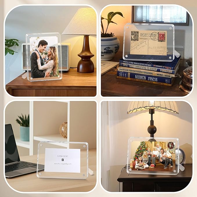 FIXSMITH 5x7 Acrylic Picture Frames 2 Pack, Clear Picture Frame with Stand, Magnetic Acrylic Photo Frames for Tabletop Display Horizontally or Vertically, Acrylic Floating Frame for Home Office