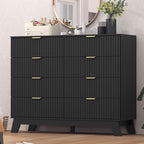 Fluted Dresser for Bedroom,8 Drawer Dresser for Closet,Storage Cabinet and Chest of Drawers with Gold Handle,TV Stand,Storage Organizer for Living Room,Hallway,Entryway,Black