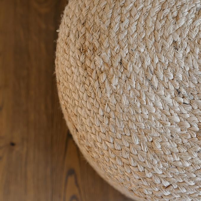 CG Hunter, Pouf Ottoman, Round Braided Natural Jute Ottoman Pouf for Living Room or Bedroom, Floor Chair, Foot Rest or Decorative Home Decor