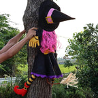 POPGIFTU 51" Halloween Crashing Witch Decoration – Pink Flying Witch for Tree, Yard, Porch, and Indoor Outdoor Halloween Décor