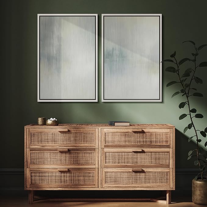 SIGNFORD Framed Canvas Print Wall Art Set Soft Gray and Blue Abstract Neutral Illustration Modern Art Decorative Nordic Nature for Living Room, Bedroom, Office - 24"x36"x2 White