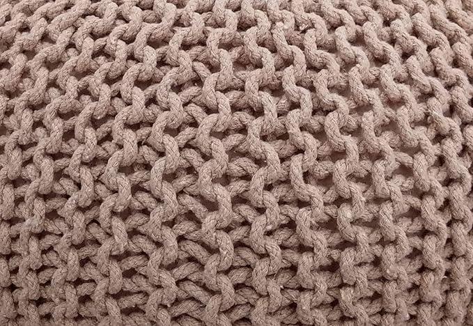 FRELISH DECOR Round Pouf Ottoman Hand Knitted 100% Cotton Pouf Foot Stool - Knitted Bean Bag - Floor Chair for Living Room Bedroom - Foot Rest for Couch (20 Diameter x 14 Height) - Taupe