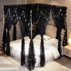 4 Corners Post Princess Curtains Bed Canopy for Girls 8 Panels Curtain- Double Layer Sheer Mesh Canopies Drapes Girls Room Decor (8P-Black/Black, 4P(33"x82") W+4P(43"x82") L/(Queen))