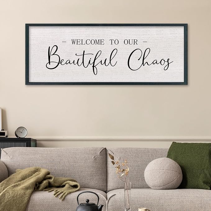comurdyo Welcome To Our Beautiful Chaos Wall Decor Art 32"X12" for Home Entryway Sign Large Wood Framed Wall Hanging (Black)