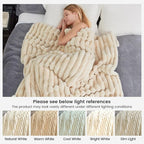 Cozy Bliss Faux Fur Throw Blanket for Couch, Cozy Warm Plush Striped Blanket for Sofa Bedroom Living Room,60 * 80 Inches Beige