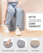 B FSOBEIIALEO Ottoman with Stroage, Round Sherpa Storage Ottoman Stool, Boucle Foot Rest 16.9"x16.9"x17.7"（Grey