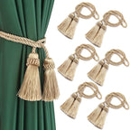 Fenghuangwu Curtain Tiebacks Handmade Decorative Curtain Holdbacks Rope with Tassel (Beige, 6P)