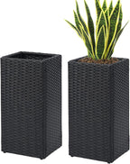 SUNNYPARK 2 Pack Tall Planters for Outdoor Plants Rattan Modern Tall Square Planter Box with Removable Liners Indoor Outdoor Porch Patio Flower Pot (12’’ x 12’’ x 24’’)