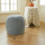 XeGe Fluffy Faux Fur Inflatable Pouf Ottoman, Soft Portable Shaggy Fuzzy Foot Stool, Gray Plush Furry Foot Rest Floor Pouf, Round Ottoman Cushion Living Room Bedroom Patio Dorm Desk, Light Grey