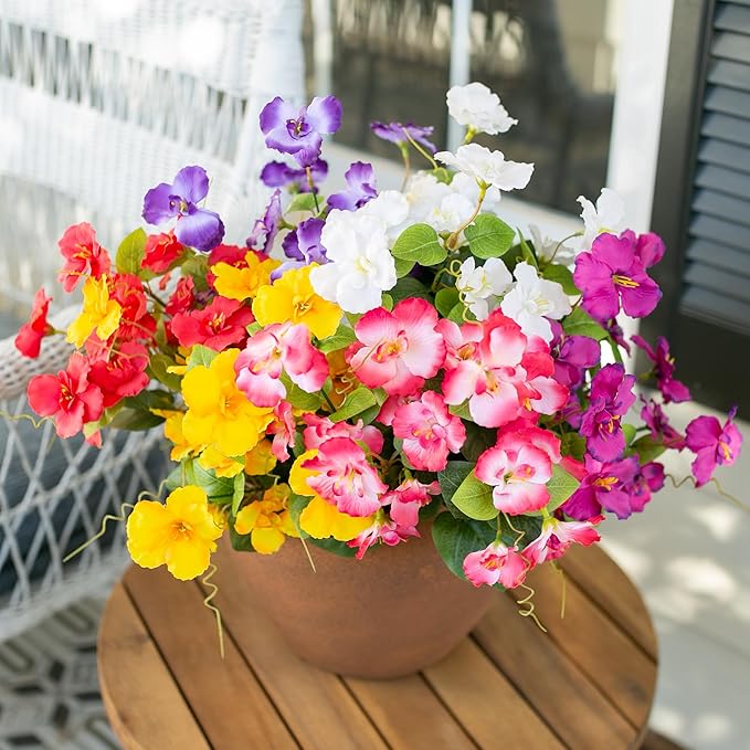 Hibiscus Artificial Flowers Plants for Outdoors Decoration, 6 Bundles Silk Hibiscus Bouquet Tropical Flowers Artificial Realistic UV Resistant Fake Flowers for Outside Planter Porch Patio Balcony, Mix