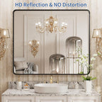 WEER 36X30 Inch Black Metal Framed Bathroom Mirror, Matte Black Bathroom Vanity Mirror, Rectangular Black Wall Mirror for Bathroom, Tempered Glass, Rounded Corner, Hangs Horizontal or Vertical